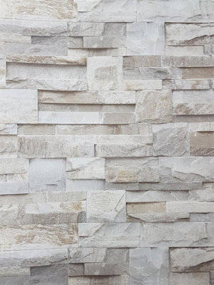 3D Slate Stone Brick Effect Wallpaper Grey Beige Realistic Textured Vintage