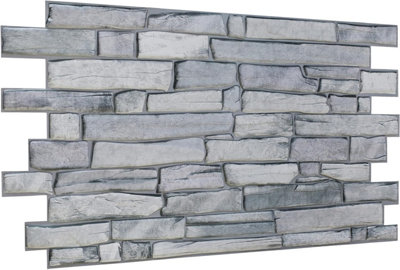 3D Stone Slate Effect Wall Panelling - Set of 6 Covers 2.89m²(31.11 ft²) Grey Rock Design - PVC Plastic Cladding Panels for Décor