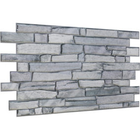3D Stone Slate Effect Wall Panelling - Set of 6 Covers 2.89m²(31.11 ft²) Grey Rock Design - PVC Plastic Cladding Panels for Décor