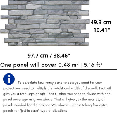 3D Stone Slate Effect Wall Panelling - Set of 6 Covers 2.89m²(31.11 ft²) Grey Rock Design - PVC Plastic Cladding Panels for Décor - 3