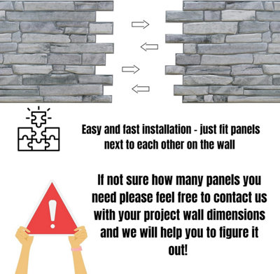 3D Stone Slate Effect Wall Panelling - Set of 6 Covers 2.89m²(31.11 ft²) Grey Rock Design - PVC Plastic Cladding Panels for Décor - 5