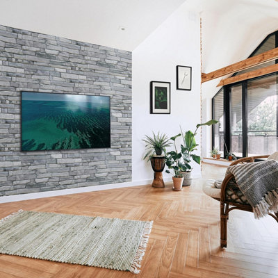 3D Stone Slate Effect Wall Panelling - Set of 6 Covers 2.89m²(31.11 ft²) Grey Rock Design - PVC Plastic Cladding Panels for Décor - 7