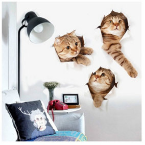 3D Three Cats Stickers Wallpaper