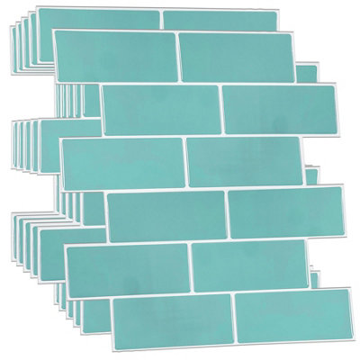 3D Tile Stickers Peel & Stick Backsplash Waterproof Capri Sea 18 Sheets 30.5cm(12") Green