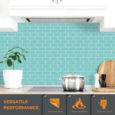 3D Tile Stickers Peel & Stick Backsplash Waterproof Capri Sea 6 Sheets 30.5cm(12") Green