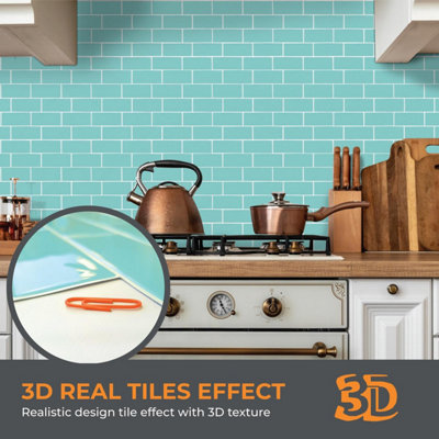 3D Tile Stickers Peel & Stick Backsplash Waterproof Capri Sea 6 Sheets 30.5cm(12") Green - 3