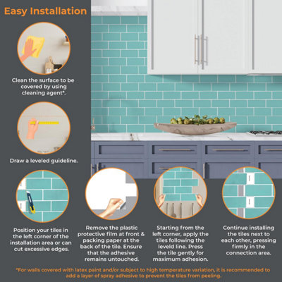 3D Tile Stickers Peel & Stick Backsplash Waterproof Capri Sea 6 Sheets 30.5cm(12") Green - 6