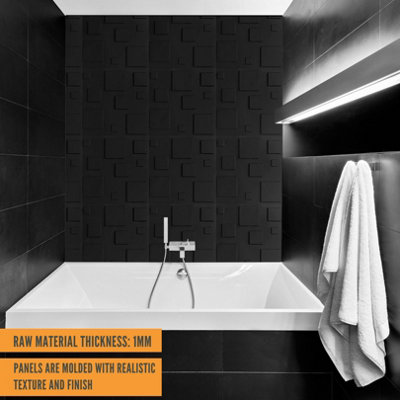 3D Wall Panels Adhesive Included - 6 Sheets Cover 16.15ft²(1.5m²) Interior Cladding Panels - 3D Blocks Design in Matte Black