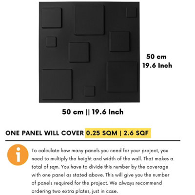 3D Wall Panels Adhesive Included - 6 Sheets Cover 16.15ft²(1.5m²) Interior Cladding Panels - 3D Blocks Design in Matte Black - 3