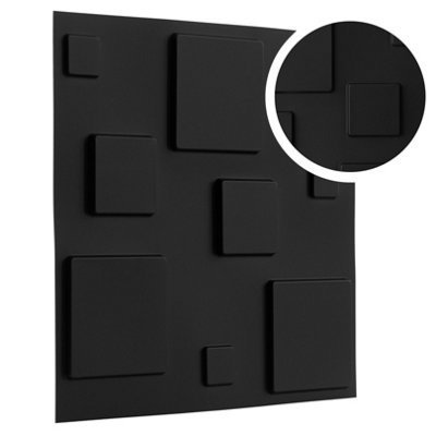 3D Wall Panels Adhesive Included - 6 Sheets Cover 16.15ft²(1.5m²) Interior Cladding Panels - 3D Blocks Design in Matte Black - 4