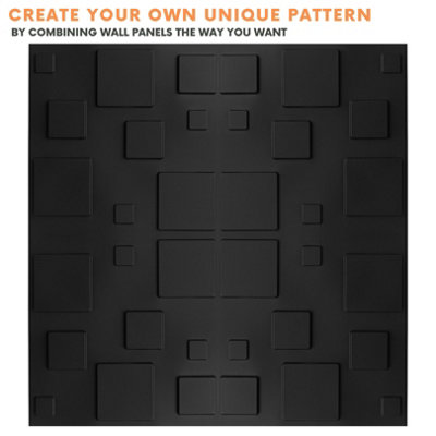 3D Wall Panels Adhesive Included - 6 Sheets Cover 16.15ft²(1.5m²) Interior Cladding Panels - 3D Blocks Design in Matte Black - 6