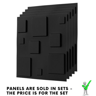 3D Wall Panels Adhesive Included - 6 Sheets Cover 16.15ft²(1.5m²) Interior Cladding Panels - 3D Blocks Design in Matte Black - 8
