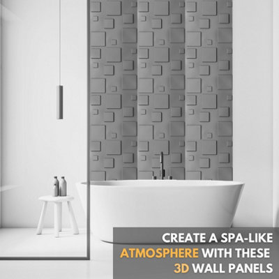 3D Wall Panels Adhesive Included - 6 Sheets Cover 16.15ft²(1.5m²) Interior Cladding Panels - 3D Blocks Design in Matte Grey Silver
