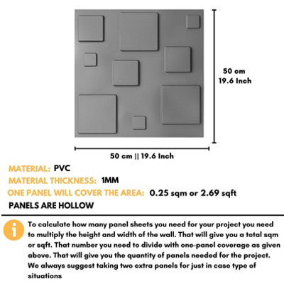 3D Wall Panels Adhesive Included - 6 Sheets Cover 16.15ft²(1.5m²) Interior Cladding Panels - 3D Blocks Design in Matte Grey Silver - 3