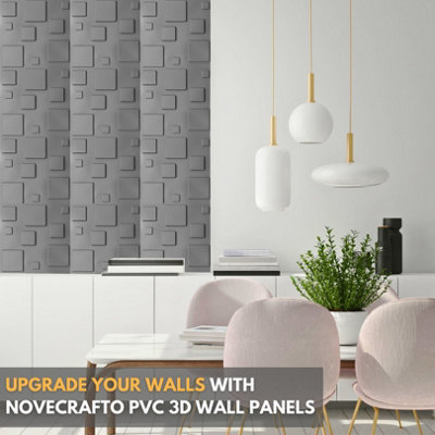 3D Wall Panels Adhesive Included - 6 Sheets Cover 16.15ft²(1.5m²) Interior Cladding Panels - 3D Blocks Design in Matte Grey Silver - 4