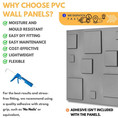 3D Wall Panels Adhesive Included - 6 Sheets Cover 16.15ft²(1.5m²) Interior Cladding Panels - 3D Blocks Design in Matte Grey Silver - 5