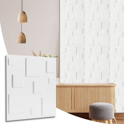 3D Wall Panels Adhesive Included - 6 Sheets Cover 16.15ft²(1.5m²) Interior Cladding Panels - 3D Blocks Design in Matte White