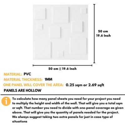 3D Wall Panels Adhesive Included - 6 Sheets Cover 16.15ft²(1.5m²) Interior Cladding Panels - 3D Blocks Design in Matte White - 3
