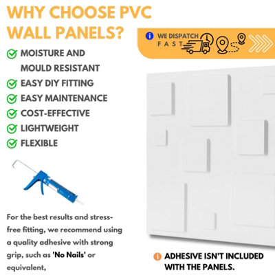 3D Wall Panels Adhesive Included - 6 Sheets Cover 16.15ft²(1.5m²) Interior Cladding Panels - 3D Blocks Design in Matte White - 5