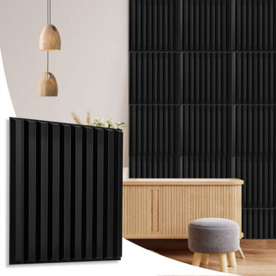 3D Wall Panels Adhesive Included - 6 Sheets Cover 16.15ft²(1.5m²) Interior Cladding Panels - 3D Fluted Line Design in Matte Black
