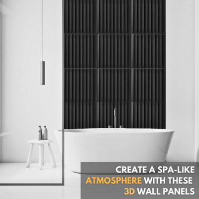 3D Wall Panels Adhesive Included - 6 Sheets Cover 16.15ft²(1.5m²) Interior Cladding Panels - 3D Fluted Line Design in Matte Black