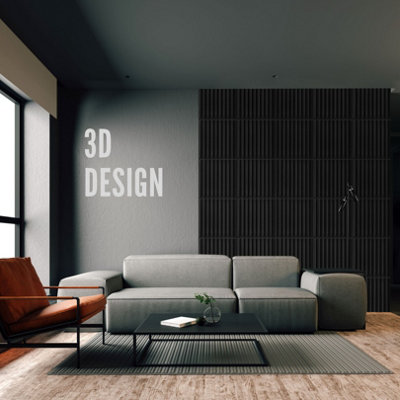 3D Wall Panels Adhesive Included - 6 Sheets Cover 16.15ft²(1.5m²) Interior Cladding Panels - 3D Fluted Line Design in Matte Black