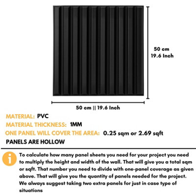 3D Wall Panels Adhesive Included - 6 Sheets Cover 16.15ft²(1.5m²) Interior Cladding Panels - 3D Fluted Line Design in Matte Black - 3