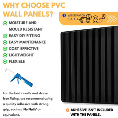 3D Wall Panels Adhesive Included - 6 Sheets Cover 16.15ft²(1.5m²) Interior Cladding Panels - 3D Fluted Line Design in Matte Black - 6
