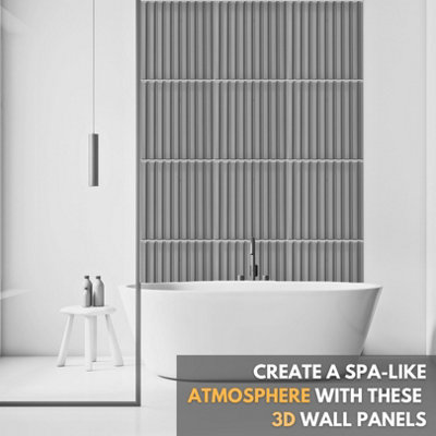3D Wall Panels Adhesive Included - 6 Sheets Cover 16.15ft²(1.5m²) Interior Cladding Panels - 3D Fluted Line Design in Matte Grey