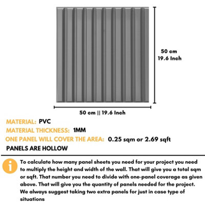 3D Wall Panels Adhesive Included - 6 Sheets Cover 16.15ft²(1.5m²) Interior Cladding Panels - 3D Fluted Line Design in Matte Grey - 3