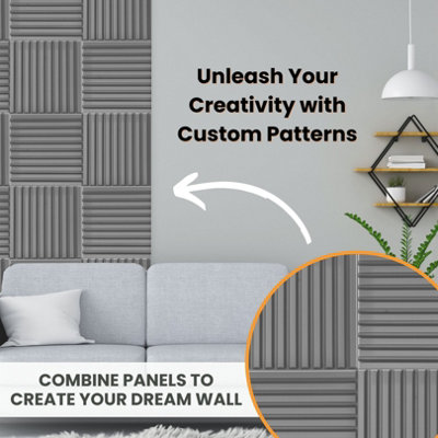3D Wall Panels Adhesive Included - 6 Sheets Cover 16.15ft²(1.5m²) Interior Cladding Panels - 3D Fluted Line Design in Matte Grey - 4