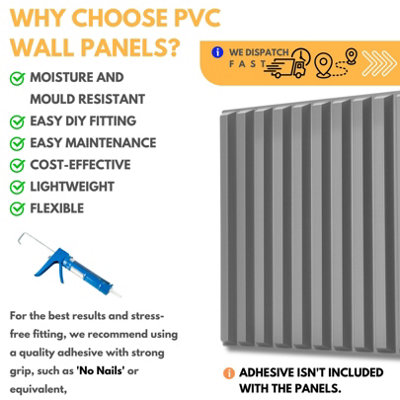 3D Wall Panels Adhesive Included - 6 Sheets Cover 16.15ft²(1.5m²) Interior Cladding Panels - 3D Fluted Line Design in Matte Grey - 6