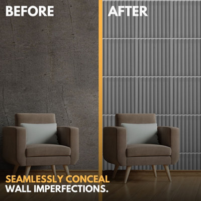 3D Wall Panels Adhesive Included - 6 Sheets Cover 16.15ft²(1.5m²) Interior Cladding Panels - 3D Fluted Line Design in Matte Grey - 7