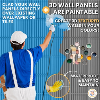 3D Wall Panels Adhesive Included - 6 Sheets Cover 16.15ft²(1.5m²) Interior Cladding Panels - 3D Fluted Line Design in Matte Grey - 8