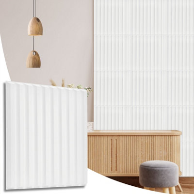 3D Wall Panels Adhesive Included - 6 Sheets Cover 16.15ft²(1.5m²) Interior Cladding Panels - 3D Fluted Line Design in Matte White