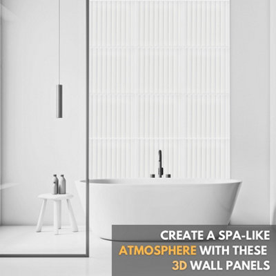 3D Wall Panels Adhesive Included - 6 Sheets Cover 16.15ft²(1.5m²) Interior Cladding Panels - 3D Fluted Line Design in Matte White