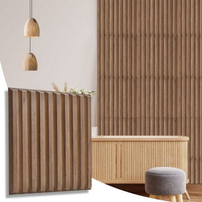 3D Wall Panels Adhesive Included - 6 Sheets Cover 16.15ft²(1.5m²) Interior Cladding Panels - 3D Fluted Line Design in Matte Wooden