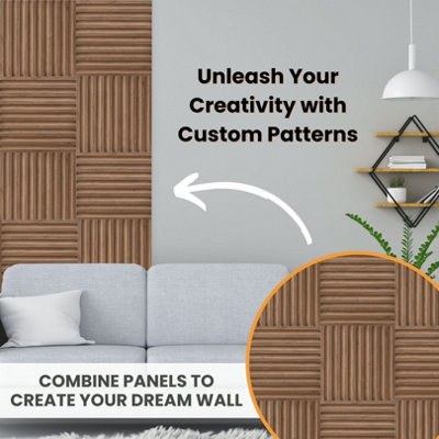 3D Wall Panels Adhesive Included - 6 Sheets Cover 16.15ft²(1.5m²) Interior Cladding Panels - 3D Fluted Line Design in Matte Wooden