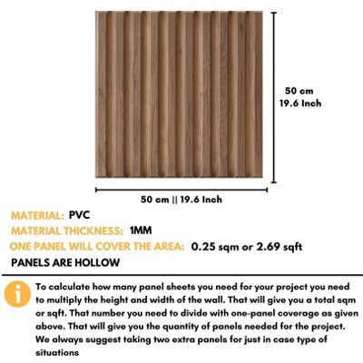 3D Wall Panels Adhesive Included - 6 Sheets Cover 16.15ft²(1.5m²) Interior Cladding Panels - 3D Fluted Line Design in Matte Wooden - 3