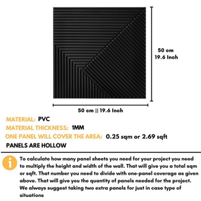 3D Wall Panels Adhesive Included - 6 Sheets Cover 16.15ft²(1.5m²) Interior Cladding Panels - Chevron Line Design in Matte Black - 3