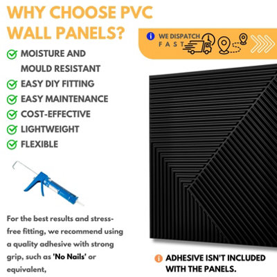 3D Wall Panels Adhesive Included - 6 Sheets Cover 16.15ft²(1.5m²) Interior Cladding Panels - Chevron Line Design in Matte Black - 5
