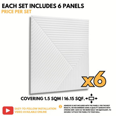 3D Wall Panels Adhesive Included - 6 Sheets Cover 16.15ft²(1.5m²) Interior Cladding Panels - Chevron Line Design in Matte White - 7