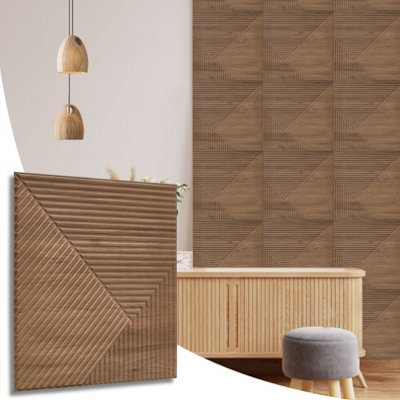 3D Wall Panels Adhesive Included - 6 Sheets Cover 16.15ft²(1.5m²) Interior Cladding Panels - Chevron Line Design in Matte Wooden