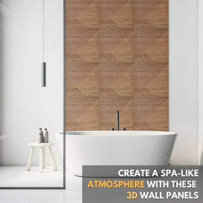 3D Wall Panels Adhesive Included - 6 Sheets Cover 16.15ft²(1.5m²) Interior Cladding Panels - Chevron Line Design in Matte Wooden