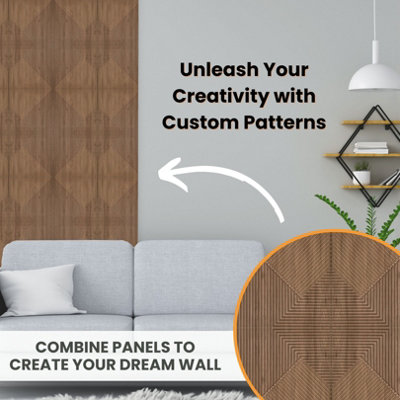 3D Wall Panels Adhesive Included - 6 Sheets Cover 16.15ft²(1.5m²) Interior Cladding Panels - Chevron Line Design in Matte Wooden - 4