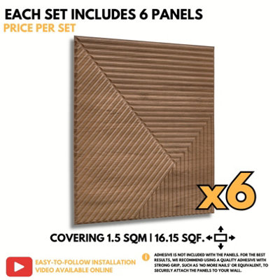 3D Wall Panels Adhesive Included - 6 Sheets Cover 16.15ft²(1.5m²) Interior Cladding Panels - Chevron Line Design in Matte Wooden - 6