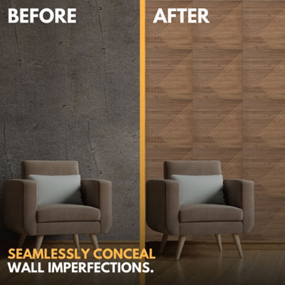 3D Wall Panels Adhesive Included - 6 Sheets Cover 16.15ft²(1.5m²) Interior Cladding Panels - Chevron Line Design in Matte Wooden - 7