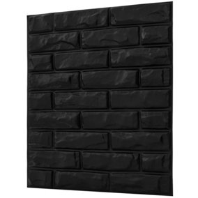 3D Wall Panels Adhesive Included - 6 Sheets Cover 16.15ft²(1.5m²) Interior Cladding Panels - Classic Brick Design in Matt Black