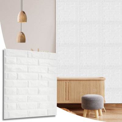 3D Wall Panels Adhesive Included - 6 Sheets Cover 16.15ft²(1.5m²) Interior Cladding Panels - Classic Brick Design in Matt White