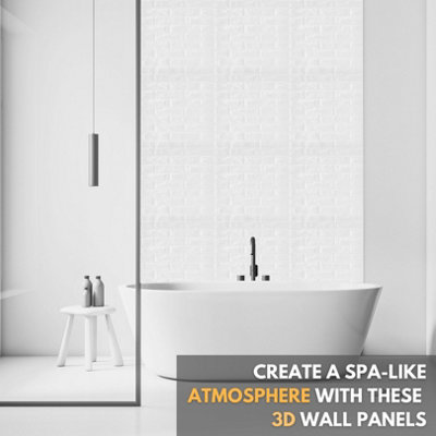 3D Wall Panels Adhesive Included - 6 Sheets Cover 16.15ft²(1.5m²) Interior Cladding Panels - Classic Brick Design in Matt White